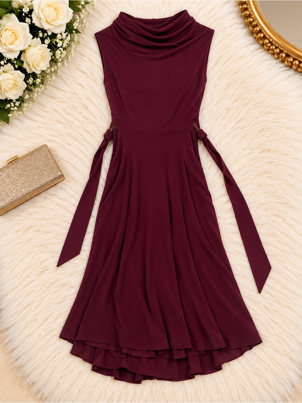 Gucci Burgundy High-Low Sleeveless Dress with Side Ties